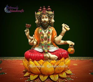 Estatua de Resina Hecha a Mano del Dios Brahma, con Polvo de Mármol Tradicional, Dios Creador de Cuatro Cabezas Sentado sobre un Loto Floreciente, Ídolo de Mesa para el Hogar - Product Image 4