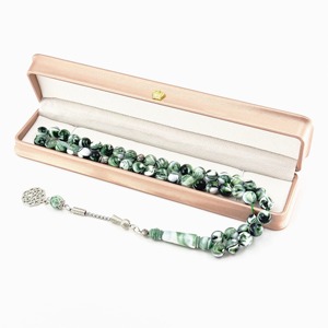 Cuentas de Oración de Resina Esmaltada Hechas a Mano, Verdes y Blancas, para Uso Religioso Islámico y Espiritual, con Cordón Decorativo y Colgante de Plata SALEEM - Product Image 6