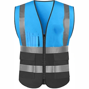 Gilet de sécurité réfléchissant bleu pour homme avec fermeture éclair et poches, vêtement d'extérieur décontracté, respirant, en polyester, col en V - Product Image 2