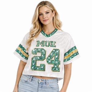 Maillot de football américain personnalisable OEM pour femme, le plus vendu, avec strass, maille, col en V, numéro 24 étoile scintillante, uniforme d'équipe - Product Image 4