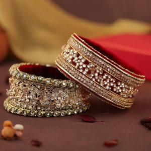 Sparkling Kundan Stone and Meenakari Velvet Chuda <b>Bangles</b> <b>Set</b> - Product Image 3