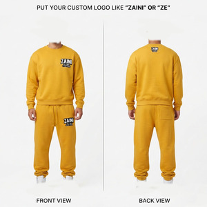 <b>Mens</b> Sweat <b>Suit</b> 240g Cotton Fleece Olive <b>Green</b> Crewneck Jogger Set Digital Print Logo Premium Soft Breathable Lightweight Warm - Product Image 1