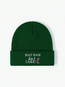 Boat Hair Don't Care Embroidered Beanie Hat Unisex Acrylic <b>Winter</b> <b>Cap</b> Casual Style Adult 56-58CM Beanie Hat For Men And Women - Product Image 5