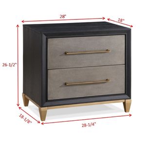 Mesita de noche contemporánea de madera, 1 unidad, con acabado en madera oscura, herrajes dorados cepillados, patas cónicas y dos cajones - Product Image 3