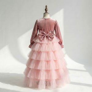 NUEVO Vestido de Princesa de Tul con Lentejuelas Rosadas y Lazo, de Manga Larga y Capas, para Niñas, Ideal para Cumpleaños y Día de la Madre - Product Image 2