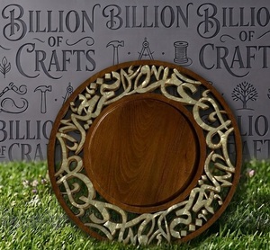 Moroccan Round <b>Wooden</b> Serving Tray with <b>White</b> Inlay Floral Pattern for Chocolate and Dry Fruits - Product Image 3