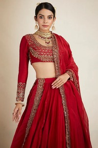 <b>Red</b> Embroidered <b>Lehenga</b> Choli Set with Dupatta Women Ethnic <b>Wedding</b> Party Outfit - Product Image 2