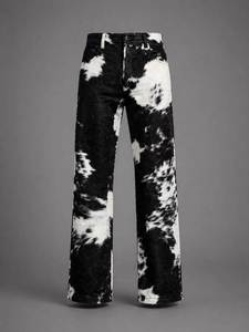 Pantalon large taille haute pour homme en denim de coton tie-dye, style décontracté automne, fermeture boutonnée, tissu non tissé léger coupe-vent - Product Image 5