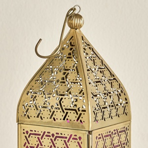 Opulent <b>Gold</b> Metal Moroccan <b>Lantern</b> with Pink Embossed Glass Decorative Candle Holder for Ramadan Home Decor - Product Image 4