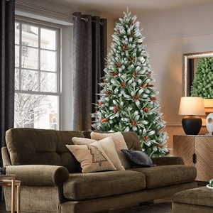 Albero di natale artificiale Premium 5ft 1113PE/PVC punte di rami misti rosso frutta pigna incernierata Base pieghevole per vacanza al coperto - Product Image 4