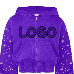 Survêtement à capuche pour filles, imprimé pailleté violet, manches longues, coupe ample, décontracté, fermeture éclair sur le devant, design logo, vêtements d'automne - Product Image 4