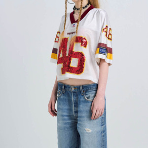 T-shirt décontracté pour femme à col en V et manches courtes, coupe régulière, avec numéro 46, 100 % coton écologique, idéal printemps-été - Product Image 4