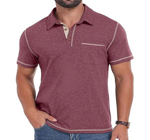 Men's 100% Cotton Anti-Wrinkle Knitted Short Sleeve for Shirts Casual Summer <b>Classic</b> Collared Golf Shirt with Pocket - Product Image 1