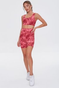 Ensemble de vêtements de sport tricotés pour femmes, haut court et short au-dessus du genou, imprimé rose, respirant, pour la gym et le yoga - Product Image 3