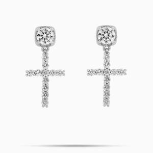 925 Sterling <b>Silver</b> Cross Moissanite <b>Drop</b> <b>Earrings</b> VVS1 D Color Diamond Religious Dangle <b>Earrings</b> - Product Image 1
