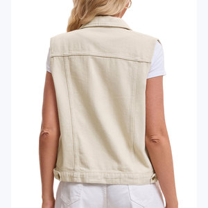 <b>Women</b> Denim Vest <b>Beige</b> Casual Sleeveless Turn Down Collar Button Down Jean <b>Waistcoat</b> Top Selling Fashion Lady Outerwear Coat - Product Image 5