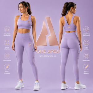 Conjunto de Leggings y Sujetador Deportivo Acanalado Color Lavanda para Mujer, Ropa Deportiva de Cintura Alta para Yoga, Gimnasio y Entrenamiento, Personalizable OEM ODM - Product Image 2
