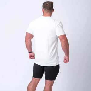 T-shirt blanc à manches courtes pour homme, col rond, coupe ajustée, couleur unie, décontracté, tricoté, 100% coton jersey, respirant - Product Image 4