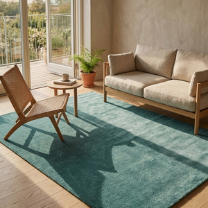Tapis texturé en laine bleu sarcelle tufté à la main, antidérapant, à poils épais, uni, pour salon, chambre, salle à manger, maison moderne - Product Image 4