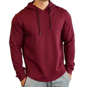 Sweat à capuche d'entraînement athlétique pour hommes en gros, avec logo personnalisé, ourlet incurvé, style streetwear décontracté, automne - Product Image 3