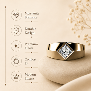 1 CTW Princess Cut Moissanite Diamond Signet <b>Ring</b> in Yellow Gold | Modern Geometric <b>Statement</b> <b>Ring</b> for Men - Product Image 5