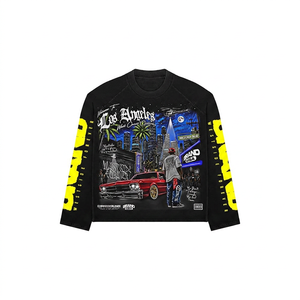 เสื้อยืดแขนยาวสีดำสำหรับผู้ชาย สไตล์สตรีทแวร์ พิมพ์ลายเมืองลอสแอนเจลิส คอกลม ทรงปกติ ผ้าคอตตอนเจอร์ซีย์ - Product Image 3
