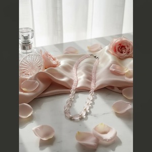 Collier artisanal en quartz rose naturel de 44 cm, qualité AAAAA, perles dorées, bijoux Muse, vente en gros Inde, collier en quartz rose - Product Image 3