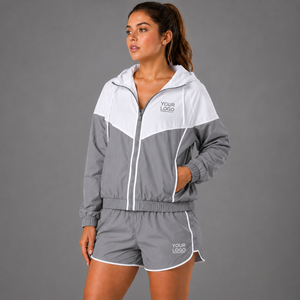 ชุดเซ็ตเสื้อแจ็คเก็ตครอปและกางเกงขายาวแบบมีซับในตาข่ายสำหรับผู้หญิง รับทำโลโก้ ขายส่งเสื้อผ้า ดีไซน์ทันสมัย ราคาถูก - Product Image 2
