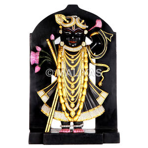 Estatua de Shrinath Ji en Mármol |   Fabricante de Murti de Shrinathji en Mármol Negro – Maliyas - Product Image 1