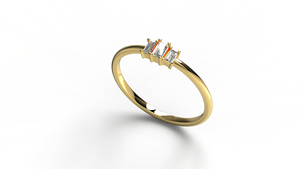 Bague minimaliste en or 18 carats avec diamants baguette, légère, trio de bagues empilables, bijoux fins, bague de fiançailles, cadeau pour femme - Product Image 2