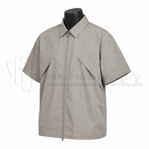 Custom <b>Men</b>’s Short Sleeve Full Zip <b>Shirt</b> <b>Utility</b> Casual Zipper <b>Shirt</b> OEM Private Label Manufacturer - Product Image 3