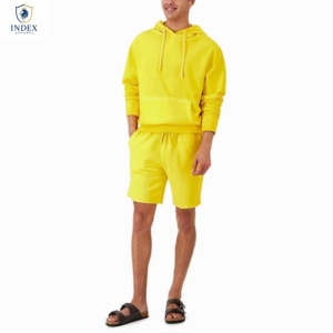 Conjunto de Sudadera con Capucha Amarilla para Hombre, Marca Index Apparel, Color Sólido, Tejido Casual de Felpa Francesa, Ropa de Verano - Product Image 1