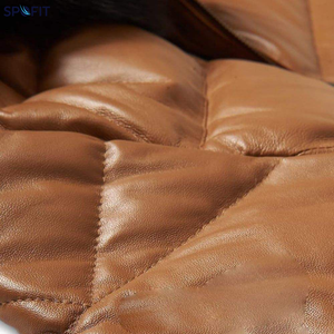 Genuine Leather PU Puffer Jacket With <b>Fur</b> <b>Hood</b> Windproof Down Filled Winter <b>Coat</b> Casual Style Regular Fit - Product Image 5