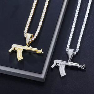 Colgante de moissanita helada con diseño de rifle, collar de tenis brillante de plata, amuleto para hombres y mujeres - Product Image 1