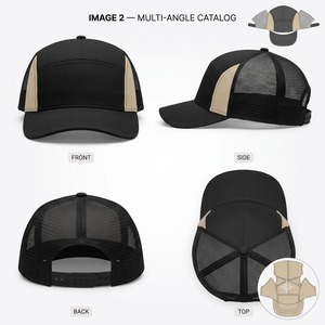 Unisex 6-Panel Trucker <b>Hat</b> Black With Beige Contrast Mesh Back Adjustable Strap Casual Spring Summer <b>Cap</b> - Product Image 2