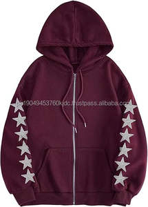 Sudadera con capucha y cremallera para hombre, talla grande, de invierno, bordada, estilo Y2K, con estrellas de diamantes de imitación, cordón ajustable, manga regular, estilo streetwear - Product Image 5
