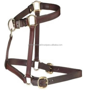 Produits de course équitation licol de cheval en cuir uni marron rembourré à double couture fait à la main avec quincaillerie en laiton - Product Image 5