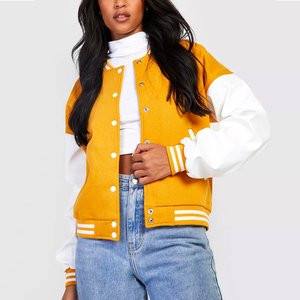 Best Variety Stylish Women's Crop Varsity Jacket Long Sleeve Short Length Turn-Down Collar Woman's Warm Breathable Cotton - Product Image 2