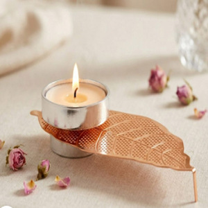 Tea Light Holder with Designer Leaf Rose Gold and Silver <b>Copper</b> Leaf Tea Light Holder Heat Resistant for Home Wedding Decoration - Product Image 1