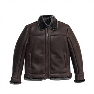 Blouson Bomber Homme en Cuir Véritable, Col Rabattable, Fermeture Éclair, Doublure Sherpa, Imperméable, Coupe-Vent, Vêtement d'Hiver - Product Image 6