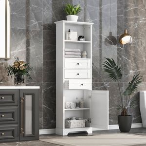 Armadio Alto in MDF Bianco con 3 Cassetti Regolabili per Bagno, Studio e Ufficio - Product Image 2