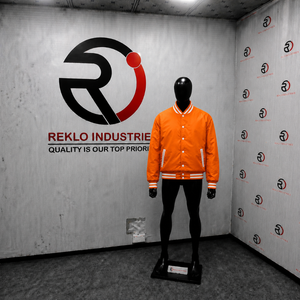Veste universitaire orange pour homme Reklo Industries, couleur unie, col rabattu, coupe classique, vêtements d'hiver décontractés, respirante, écologique - Product Image 3