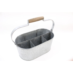 Porta Utensilios Rústico de Metal Galvanizado con Asa de Madera, 4 Compartimentos, Portátil, para Cubiertos y Vajilla, para Cocina y Comedor - Product Image 3