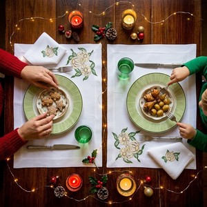 Premium White Cotton <b>Placemat</b> & Napkin Set with Embroidered Garlic - Elegant Botanical Dinner Table <b>Linens</b> for Special Events - Product Image 4