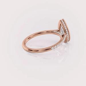 Anillo de Diamante Cultivado en Laboratorio con Corte Pera para Mujer, en Oro Blanco/Rosa/Amarillo de 14K, con Engaste de Bisel y Banda Pavé, de Lujo - Product Image 3