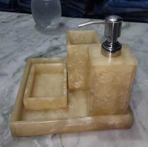 Juego de Accesorios de Baño de Resina: Dispensador de Jabón, Portacepillos de Dientes, Bandeja, Esenciales para Baño, Decoración para Lavabo - Product Image 1