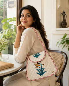 Bolso bandolera de lujo pequeño, acolchado, de algodón, con estampado floral a mano, de Jaipur, para mujeres y niñas. - Product Image 4