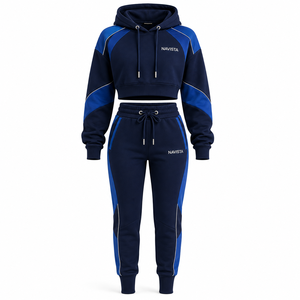 Women Winter Fleece Tracksuit Hood Crop Sets Embroidery <b>Patchwork</b> Rhinestone Lightweight Two Piece Streetwear Solid Breathable - Product Image 6