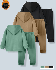 Random 2pcs Set Boys Outfit Long Sleeve Pullover Hoodie Joggers Autumn/Winter Solid Color Polyester/Cotton Casual Gray color - Product Image 3