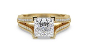 Bague en diamant taille princesse cultivé en laboratoire 0,75 ct, style vintage, en or jaune, blanc, rose et platine 18 carats - Product Image 2